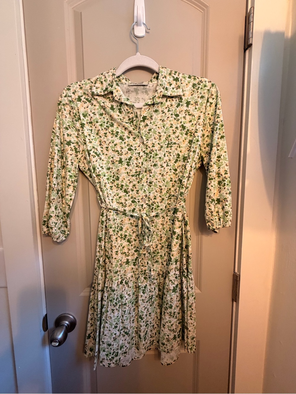 Women’s Green Floral Shirt Dress with Tie Waist